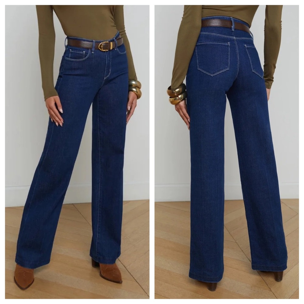 L'AGENCE Clayton High Rise Wide Leg Jeans Newport Dark Blue Size 24 Made in USA